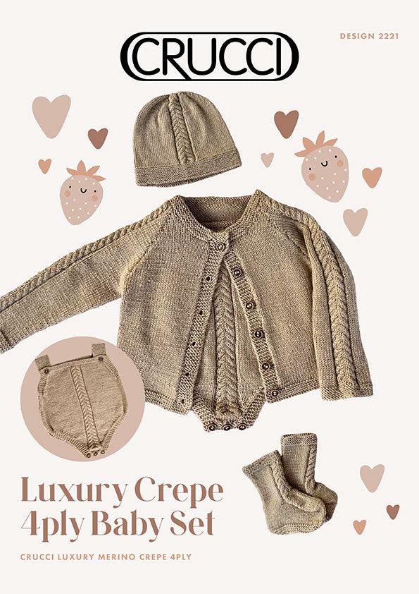 Crucci Knitting Pattern 2221 Luxury Crepe 4ply Baby Set