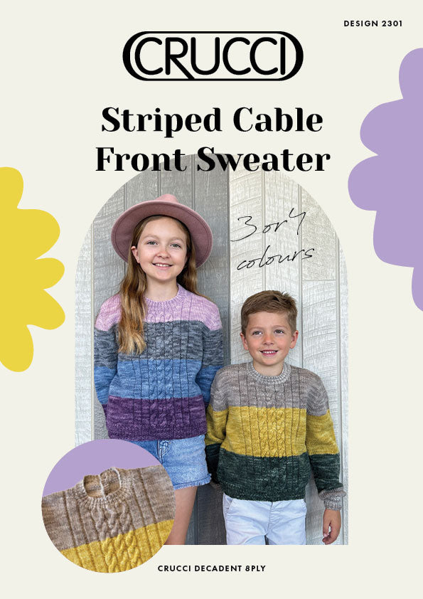 Crucci Knitting Pattern 2301 Childs Striped Cable Sweater