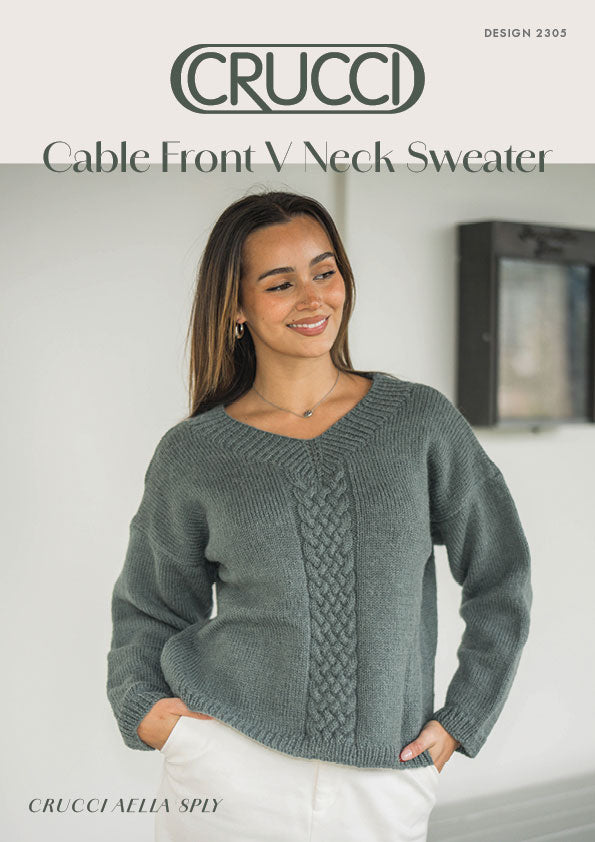 Crucci Knitting Pattern 2305 Cable Front V Neck Sweater