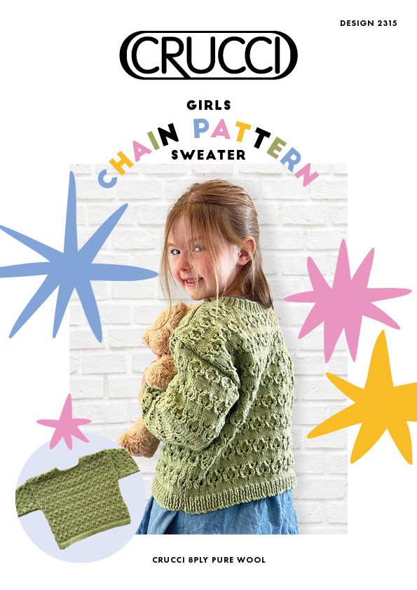 Crucci Knitting Pattern 2315 Girls Chain Pattern Sweater