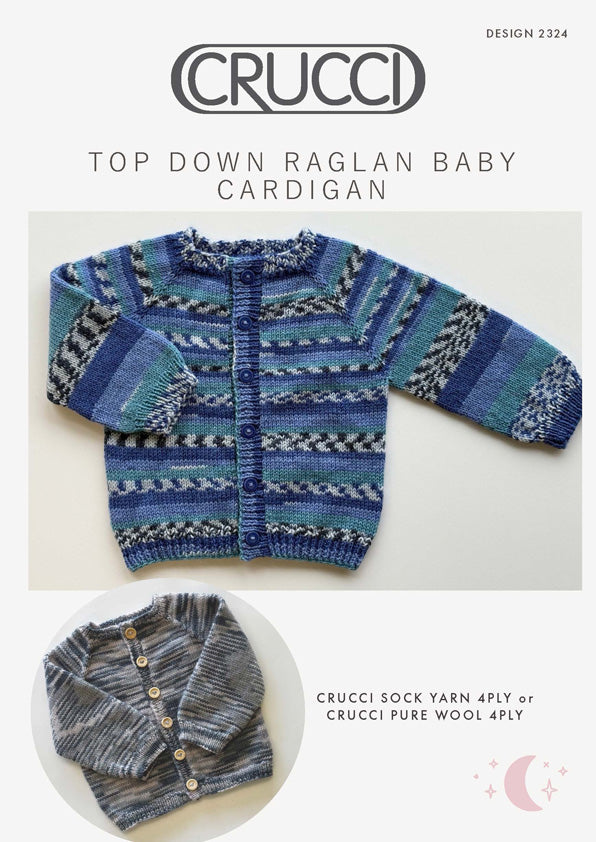 Crucci Knitting Pattern 2324 Top Down Raglan Baby Cardigan