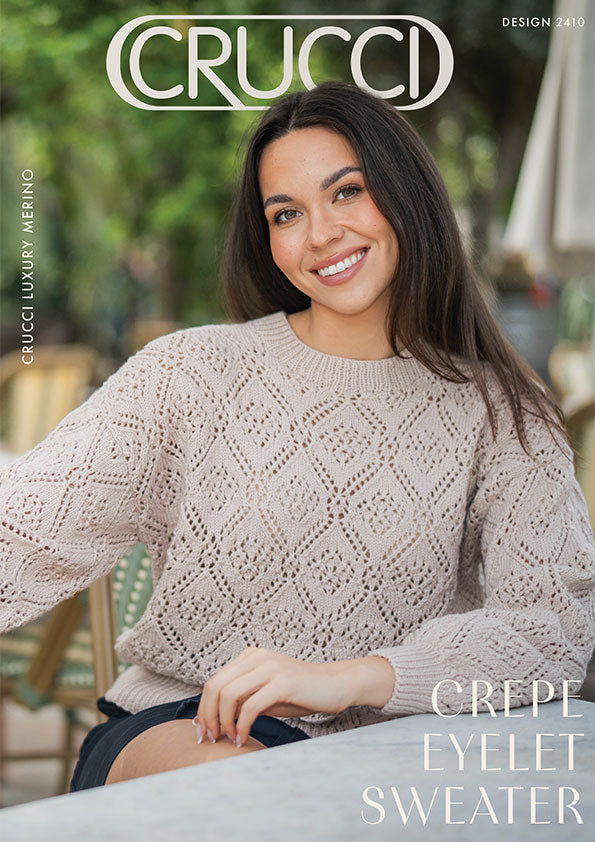 Crucci Knitting Pattern 2410 Crepe Eyelet Sweater | Crucci Magic