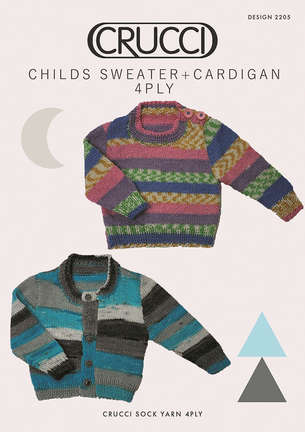 Crucci Knitting Pattern 2205 Childs Sweater and Cardigan
