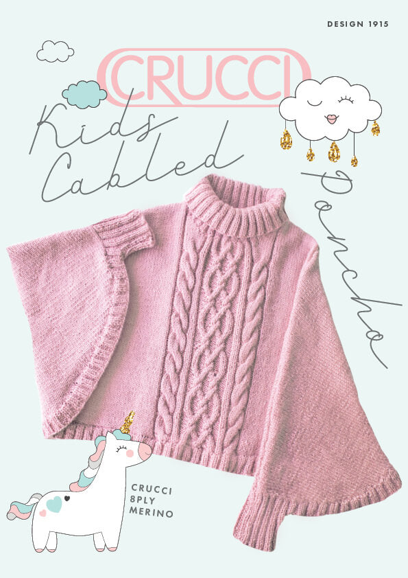 Crucci Knitting Pattern 1915 Kids Cabled Poncho