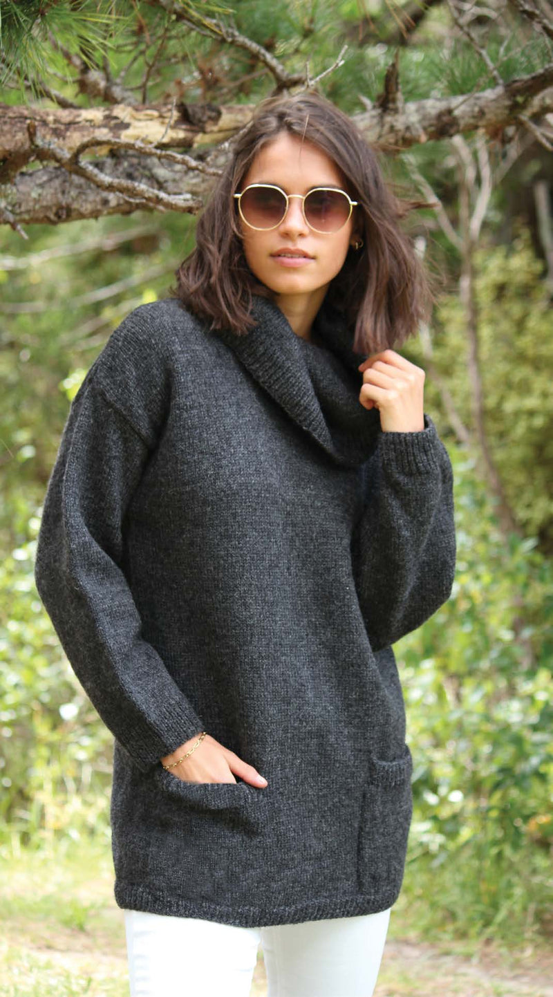 Crucci Knitting Pattern 2014 Longline Sweater With Cowl Collar