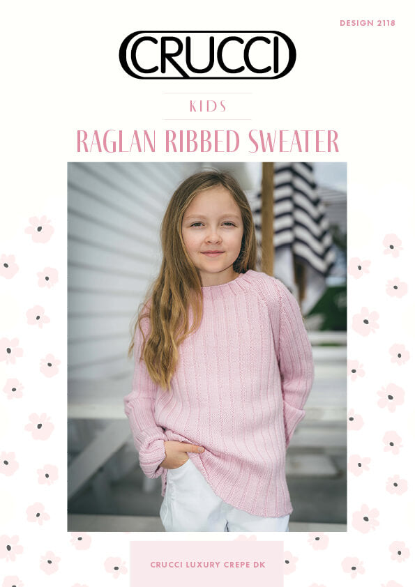 Crucci Knitting Pattern 2118 Kids Raglan Ribbed Sweater